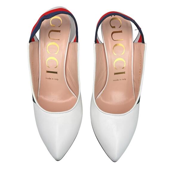 Gucci Sylvie Web Stripe Slingback Pumps White EU 38.5 US 8.5 - Picture 3 of 12
